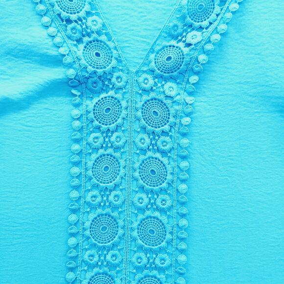 Blouse Size 3X Blue Lace Insert Cruise Going-Out Top Resortwear Vacation Whimsy - Picture 6 of 15